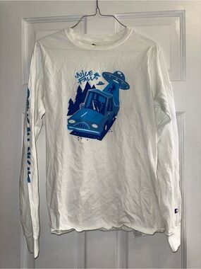 Champion White Long Sleeve Tee with Blue UFO & Car Graphic